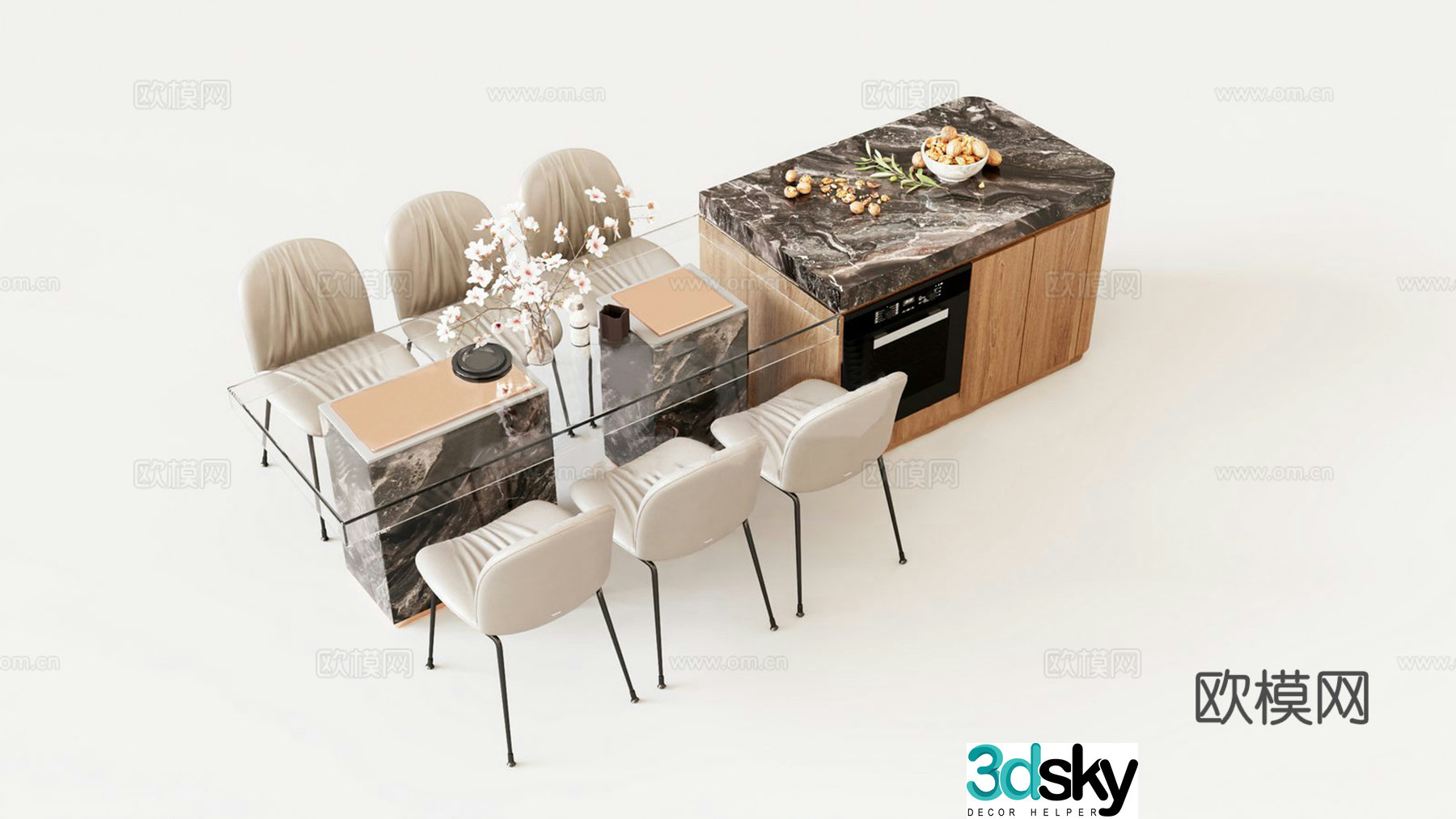 Modern minimalist marble island 3D model
