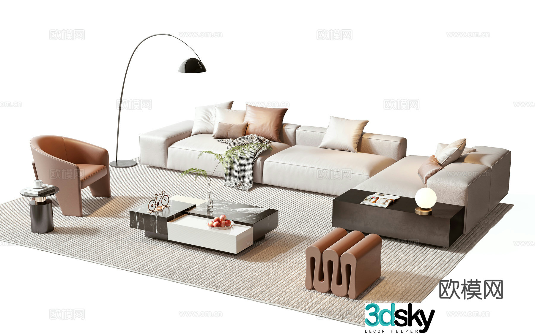 Minotti modern sofa coffee table combination 3D model