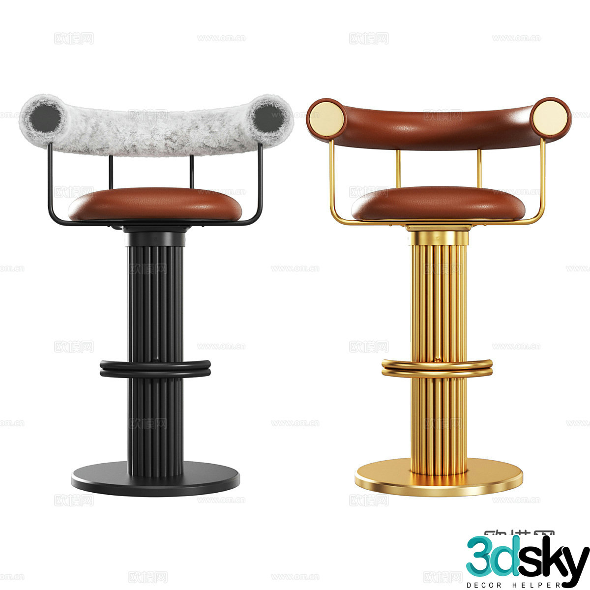 Modern light luxury metal bar chair 3d model