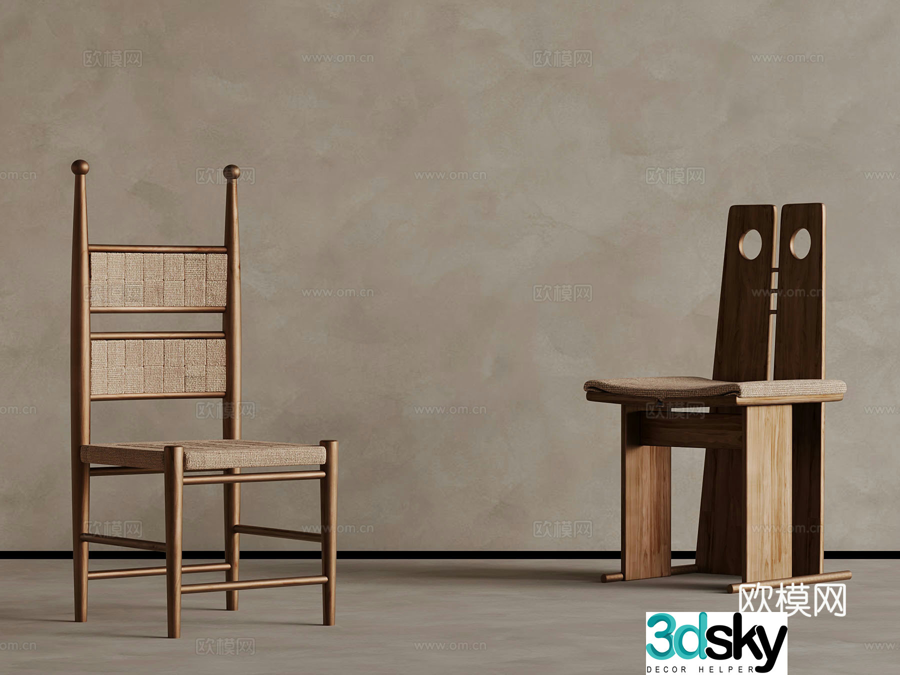 Medium style leisure chair single chair without armrests 3D model