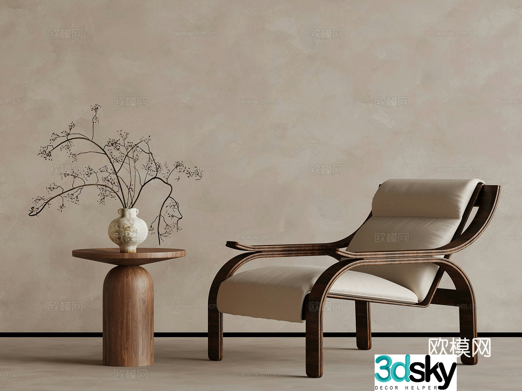 Medium style leisure chair side 3D model