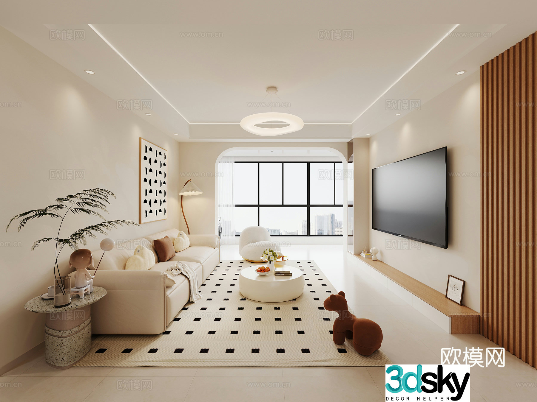 Creamy living room 3d model