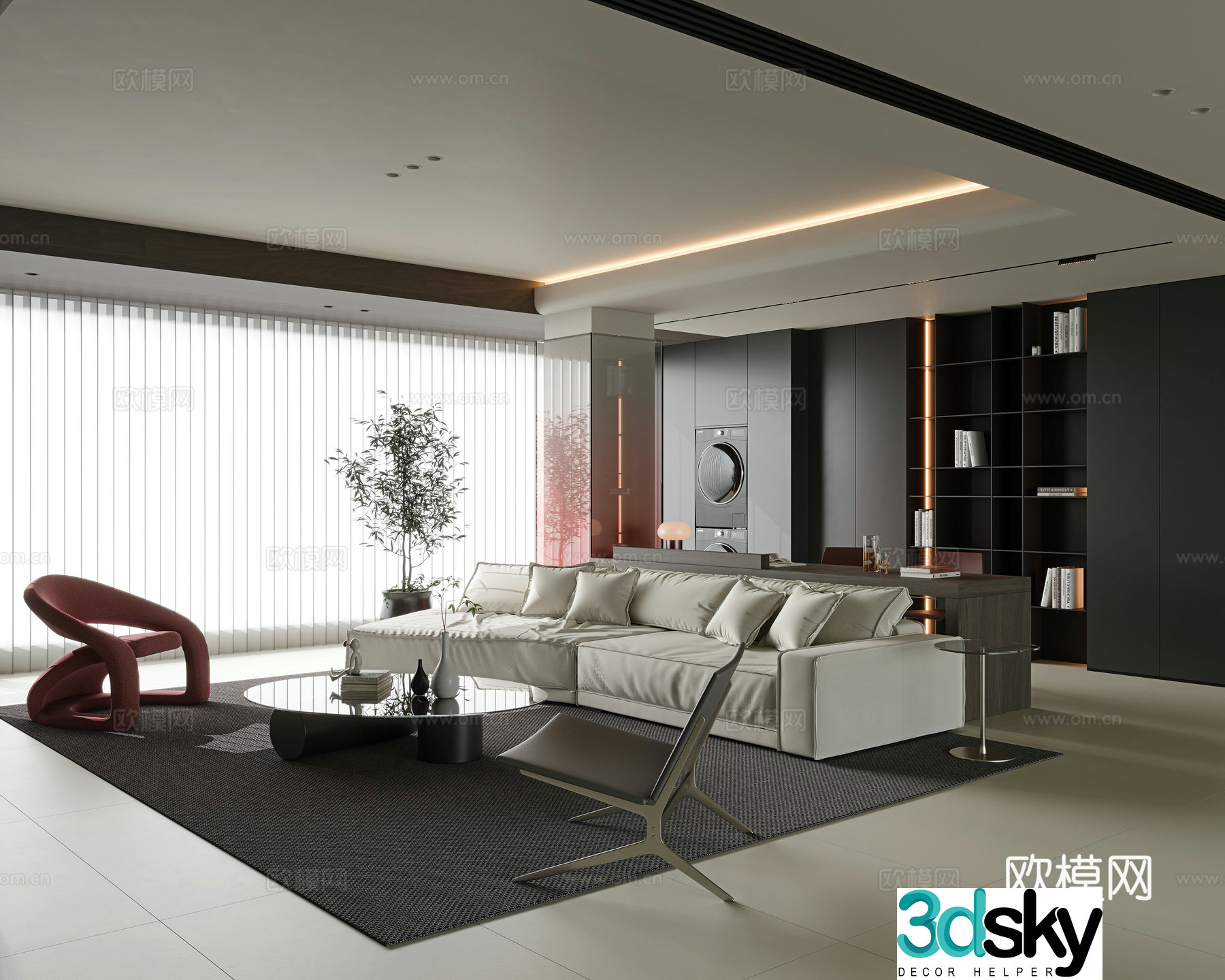 Italian living room large flat living room living room study room horizontal hall sofa coffee table combination sofa 3D model