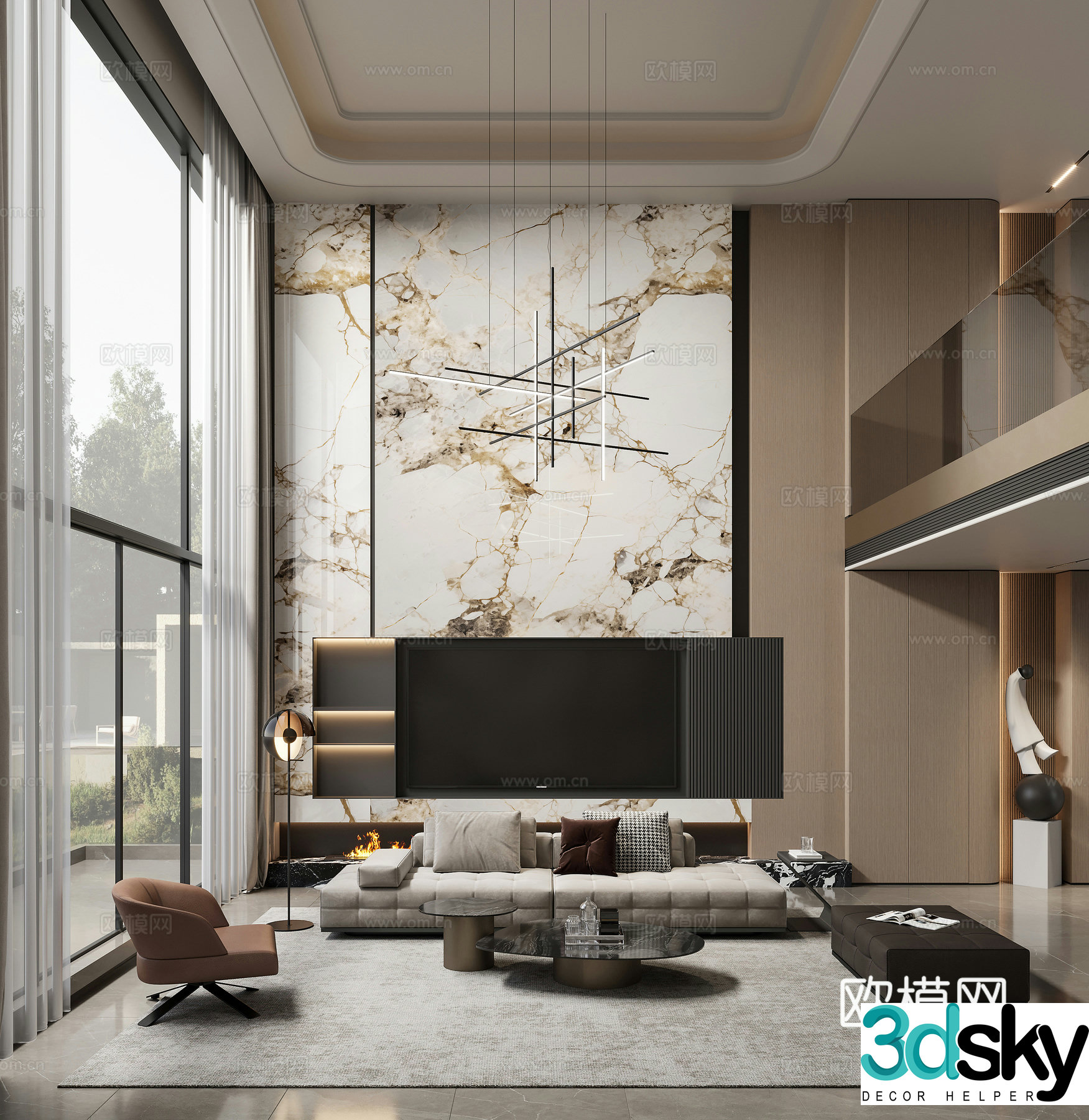 Modern villa living room 3d model