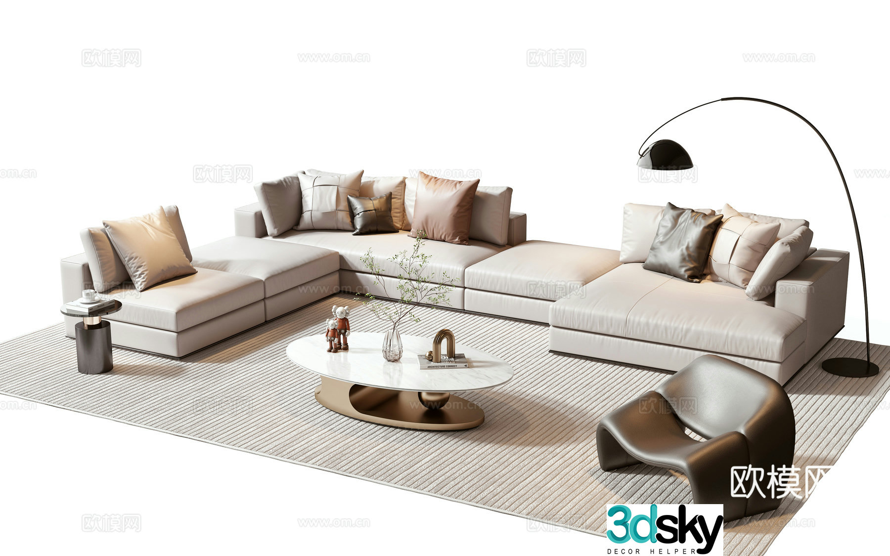 Minotti modern sofa coffee table combination 3D model
