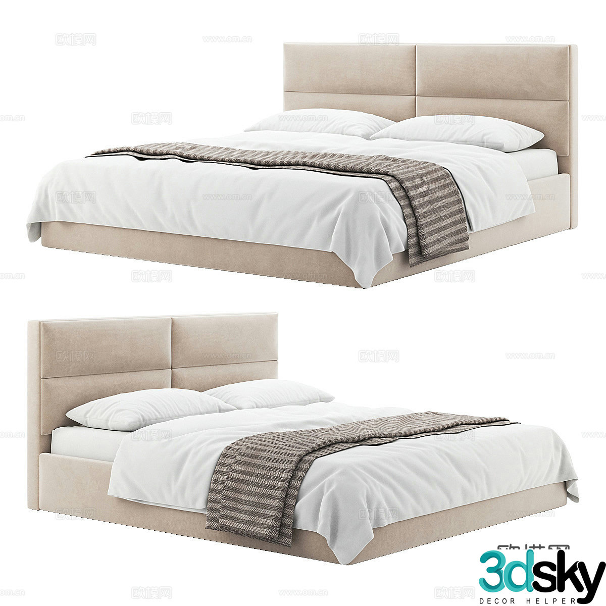 Modern Madeleine Double Bed 3D Model