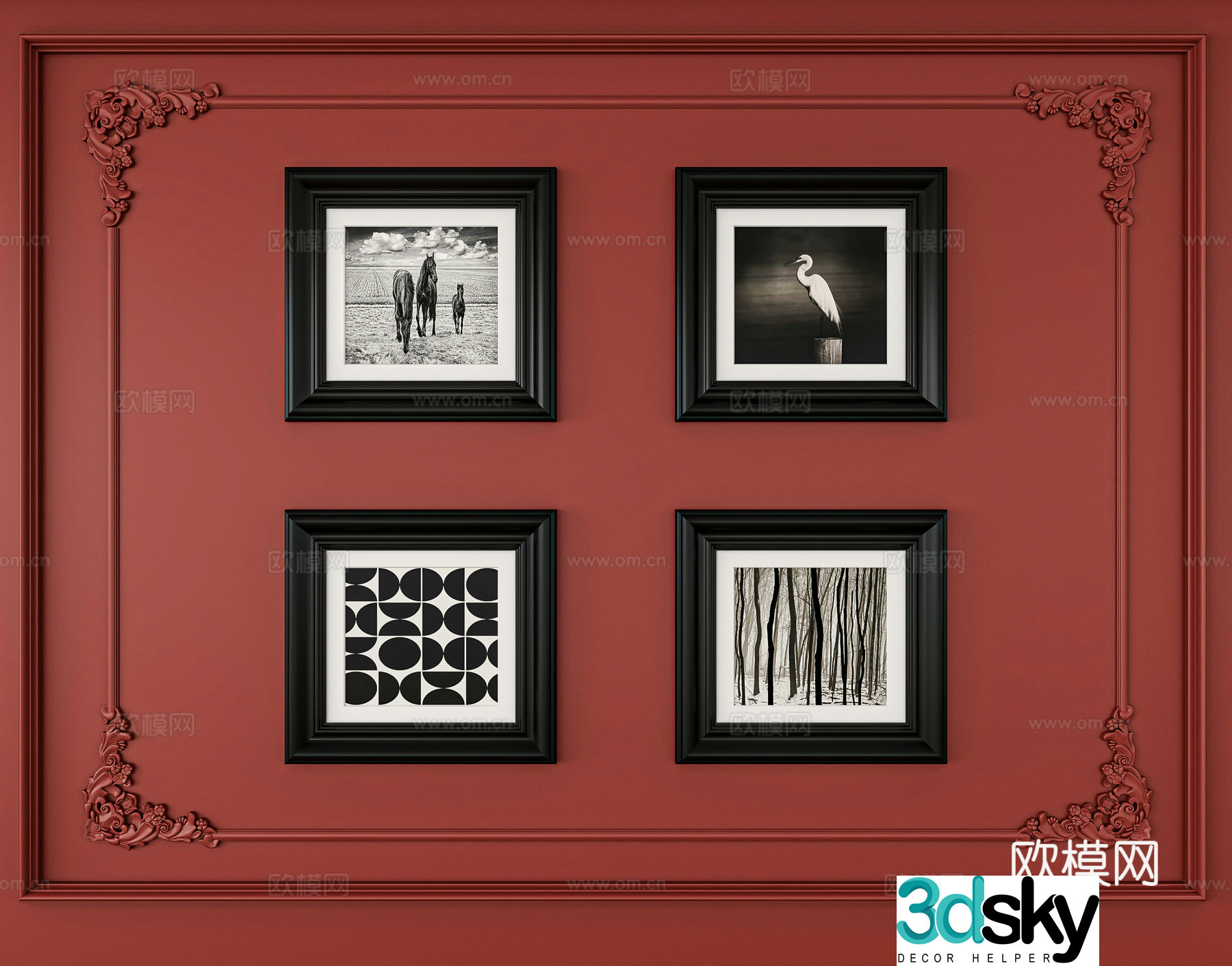 French retro decorative painting 3d model