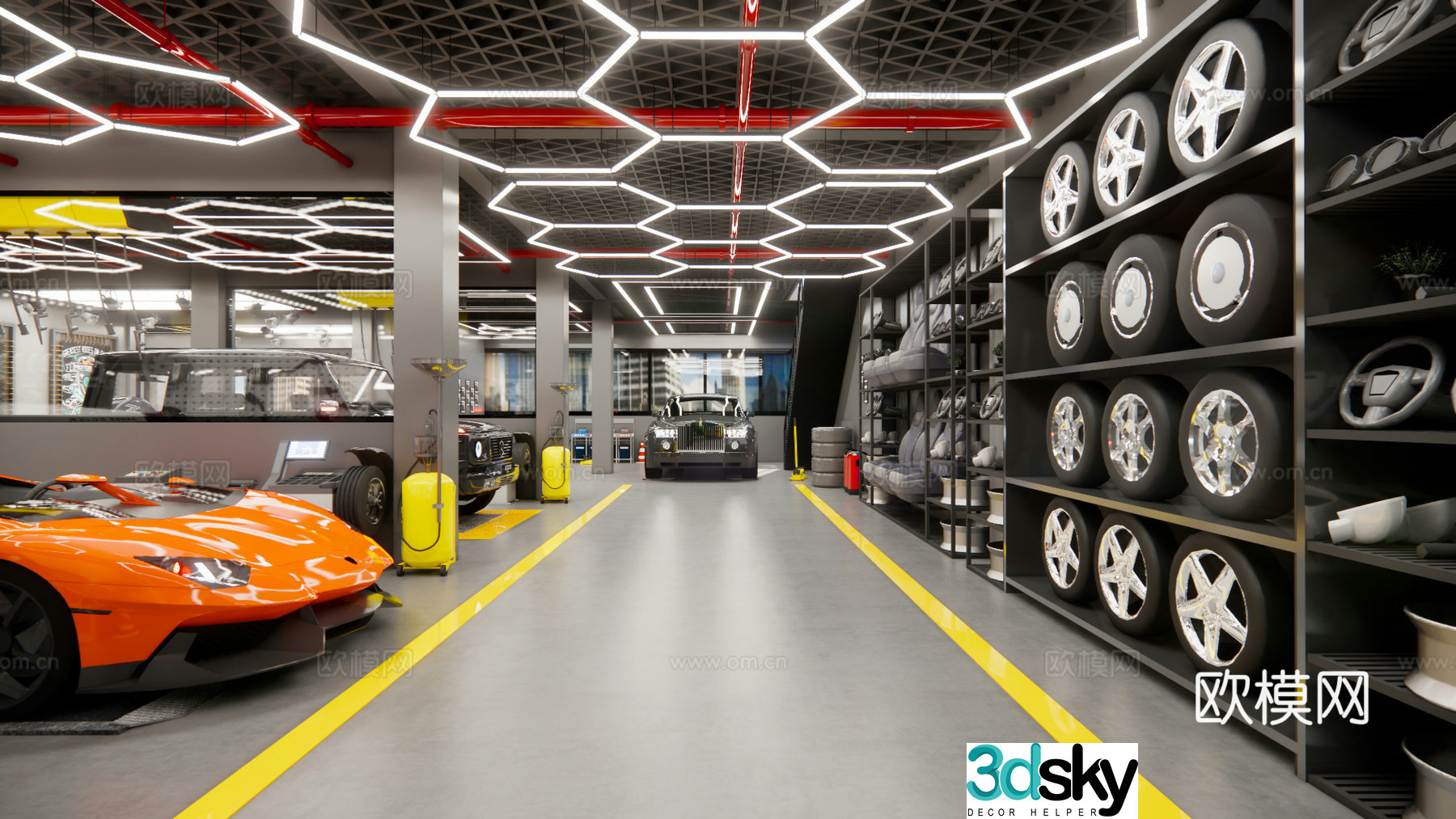 Modern auto repair shop workshop 3d model