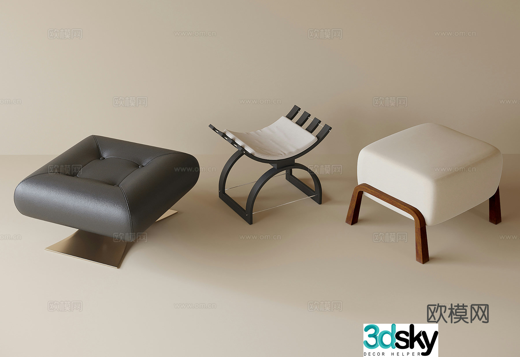 Modern sofa stool shoe change stool 3d model