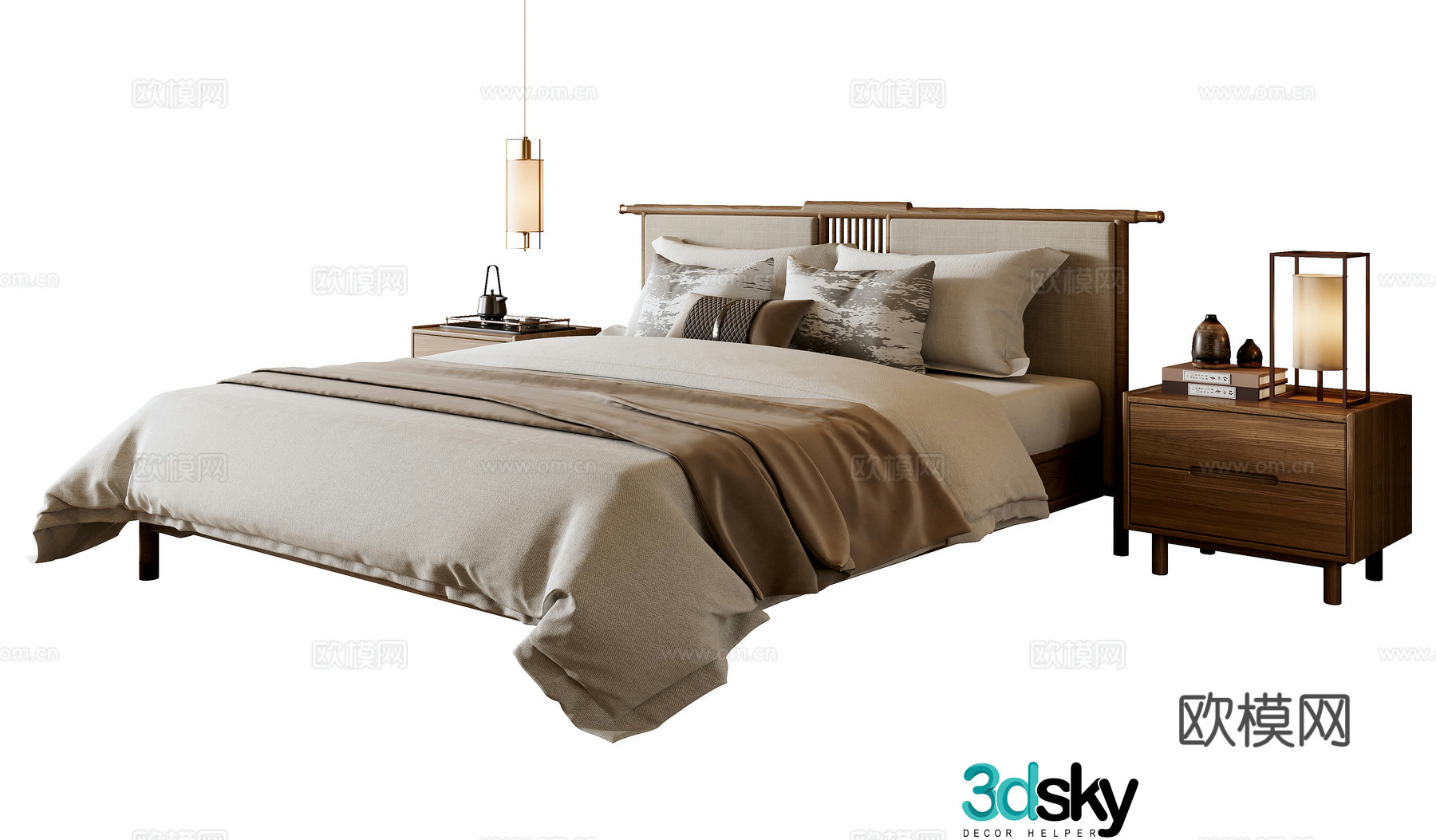 New Chinese style double bed 3D model