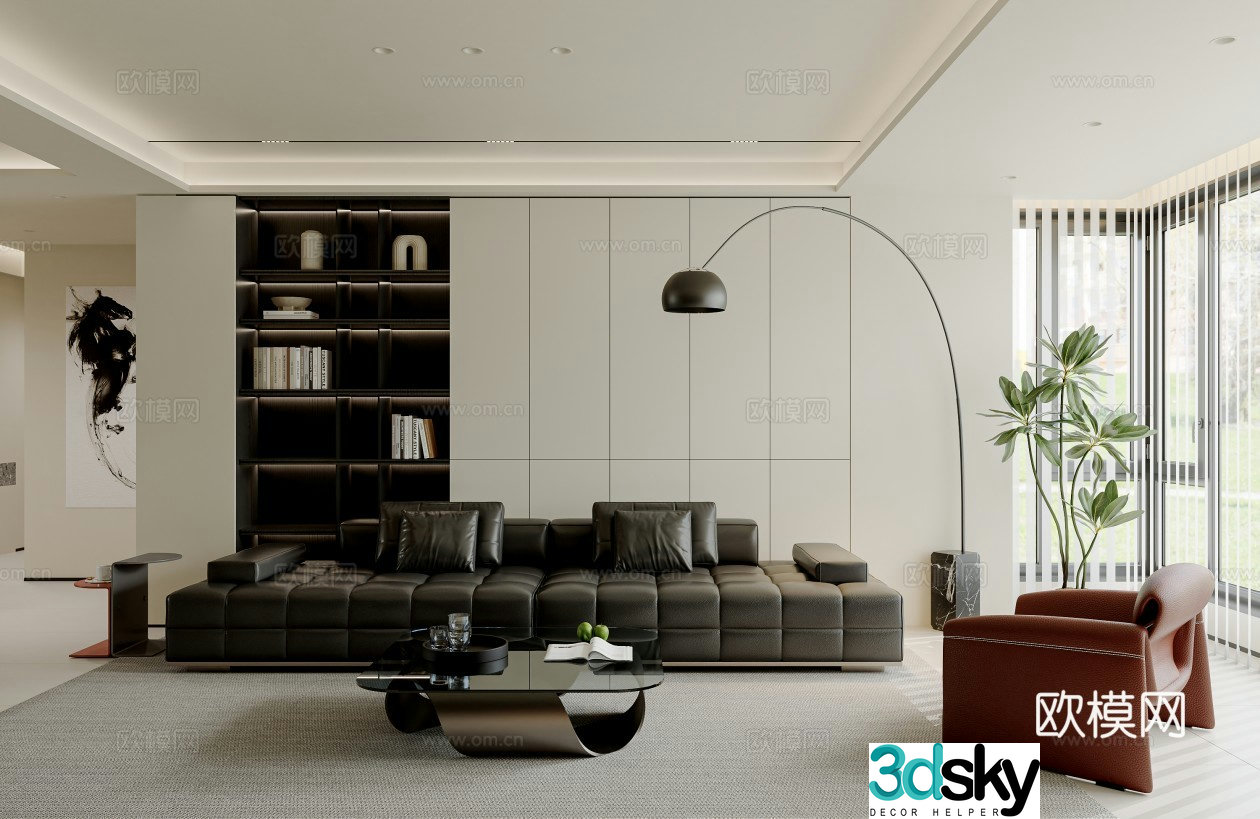 Modern living and dining room 3d model