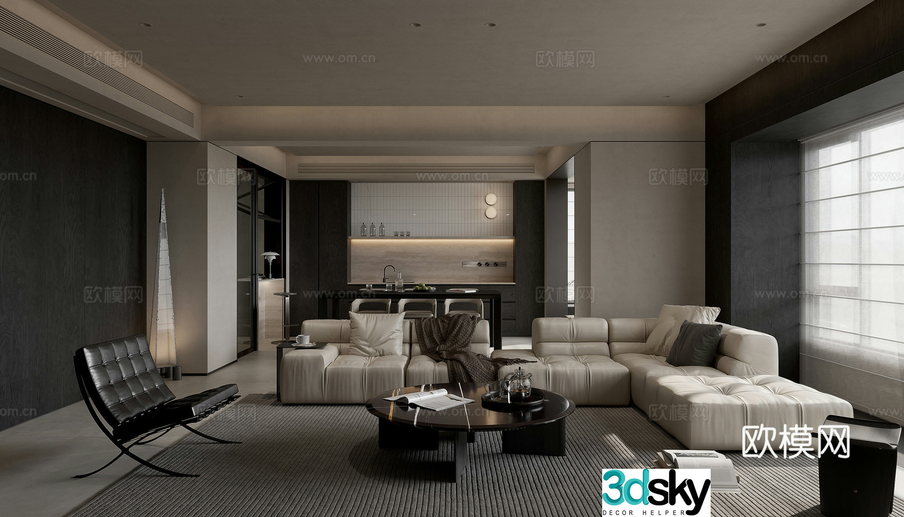 Modern living and dining room 3d model
