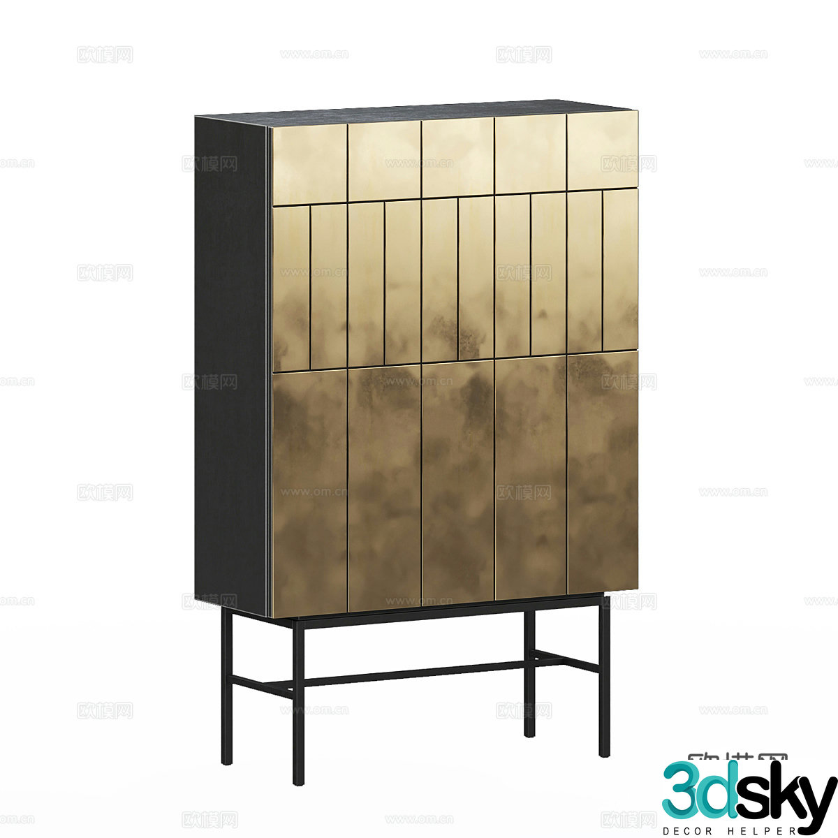 New Chinese style light luxury brass wine cabinet 3D model