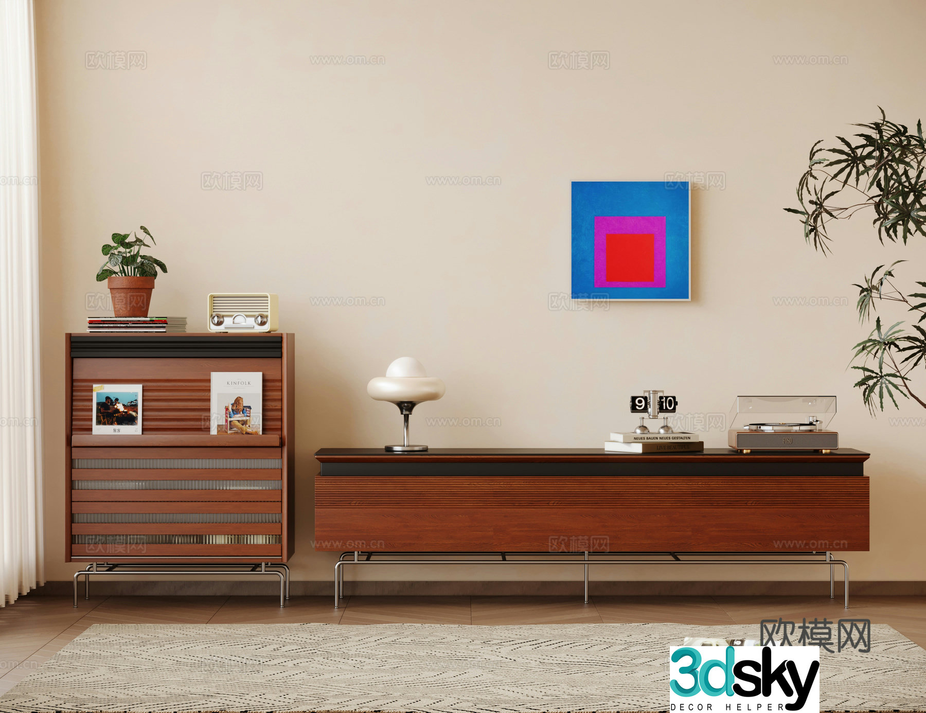 Modern medieval TV cabinet TV cabinet combination Finished TV cabinet side cabinet 3D model