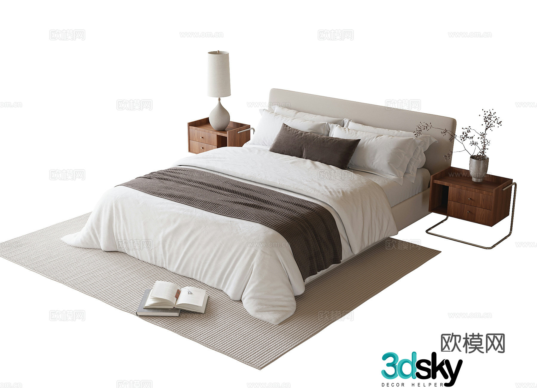 Modern double bed nightstand desk lamp 3d model