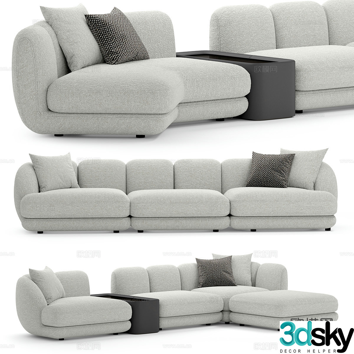 Modern fabric sofa multi-person sofa 3d model