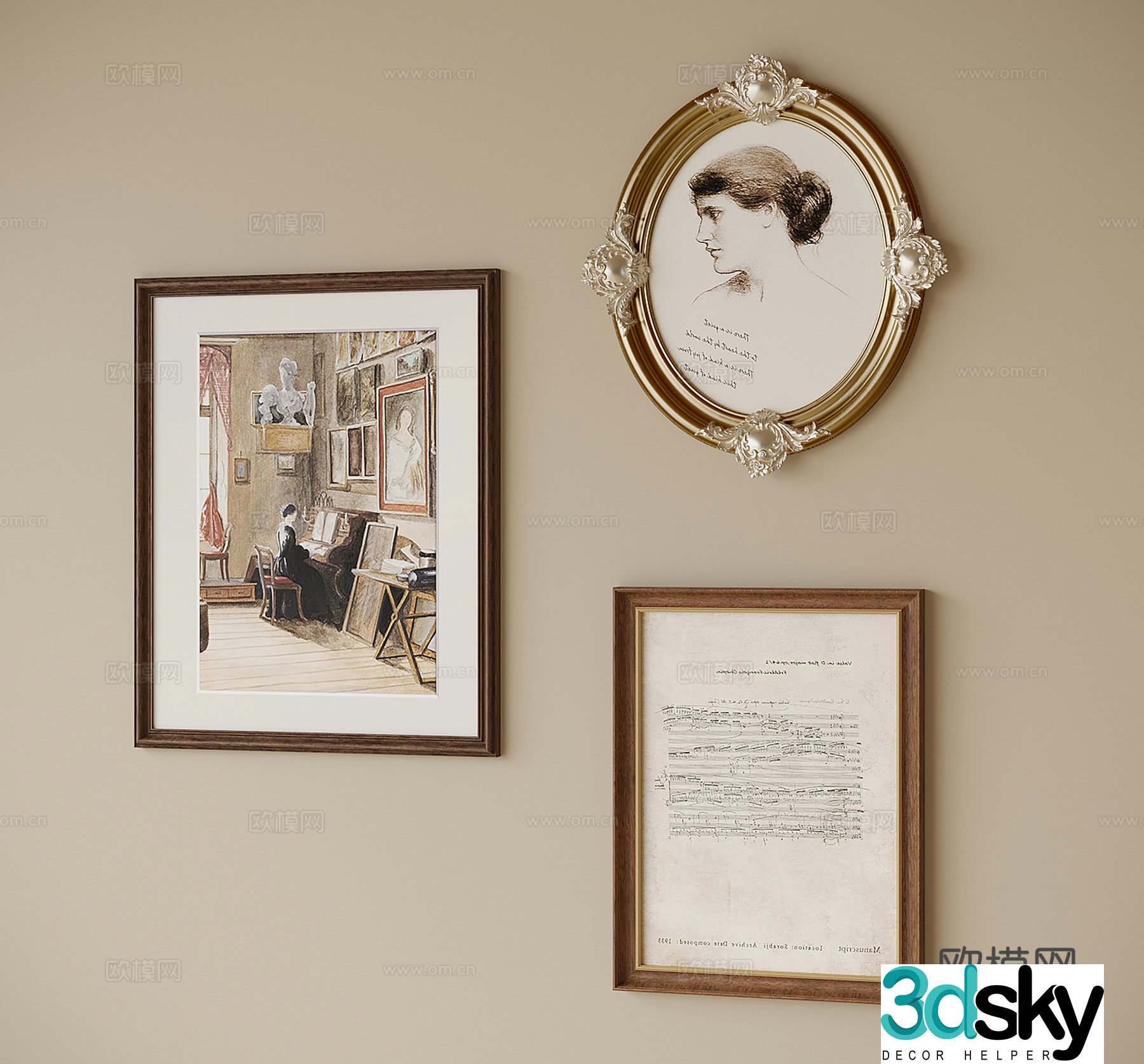 French hanging paintings bedside paintings decorative paintings 3D model
