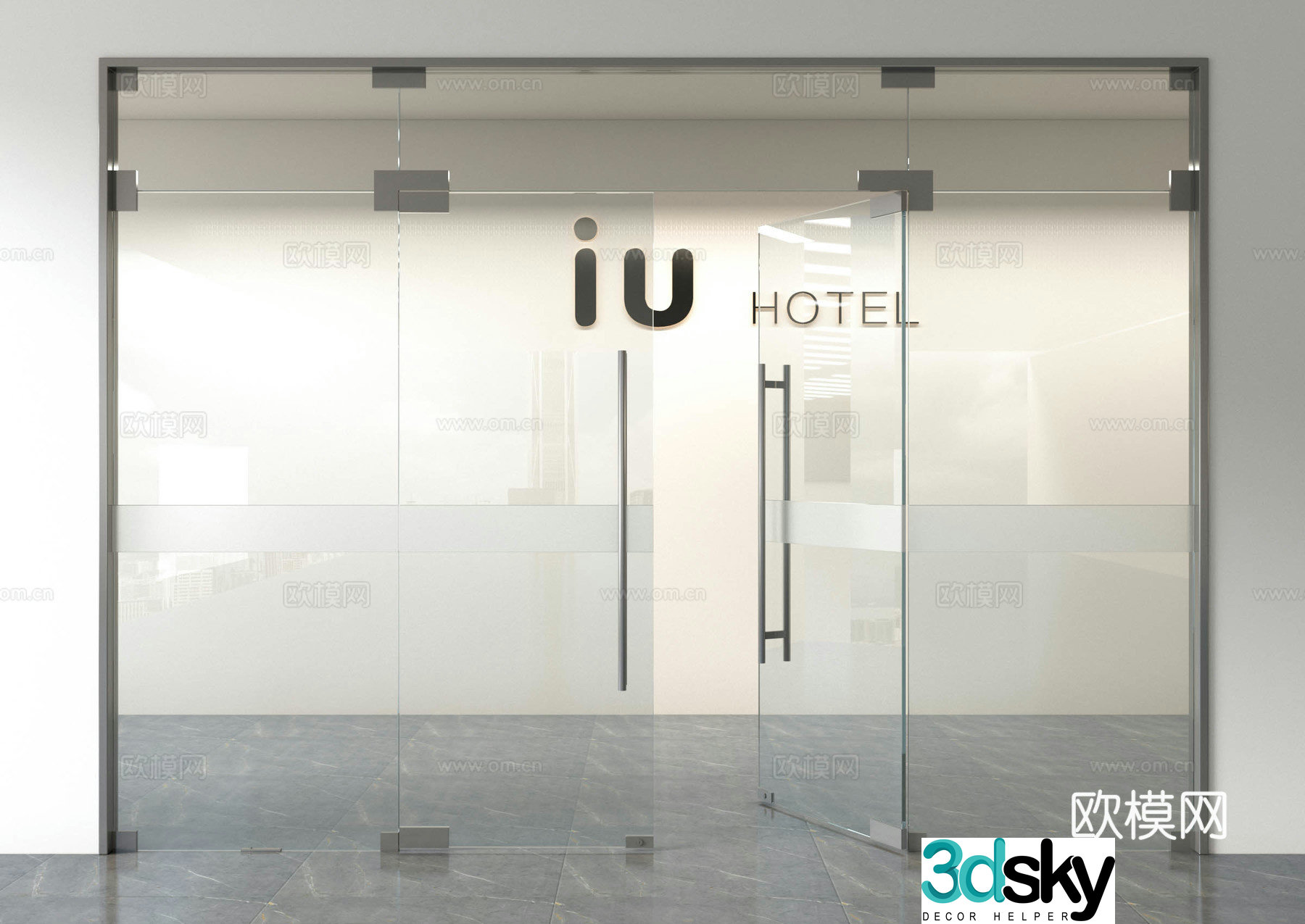 Modern office glass door double-open door glass door glass partition glass door office door 3d model