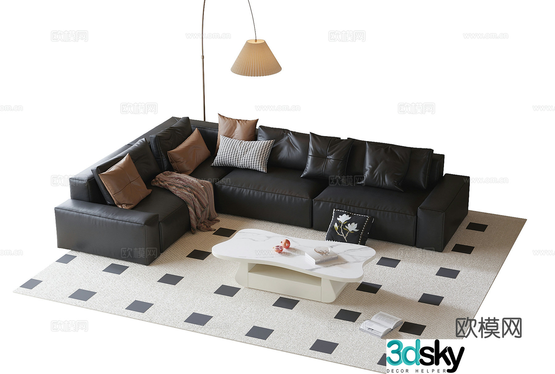 French sofa coffee table combination floor lamp multi-person sofa 3D model