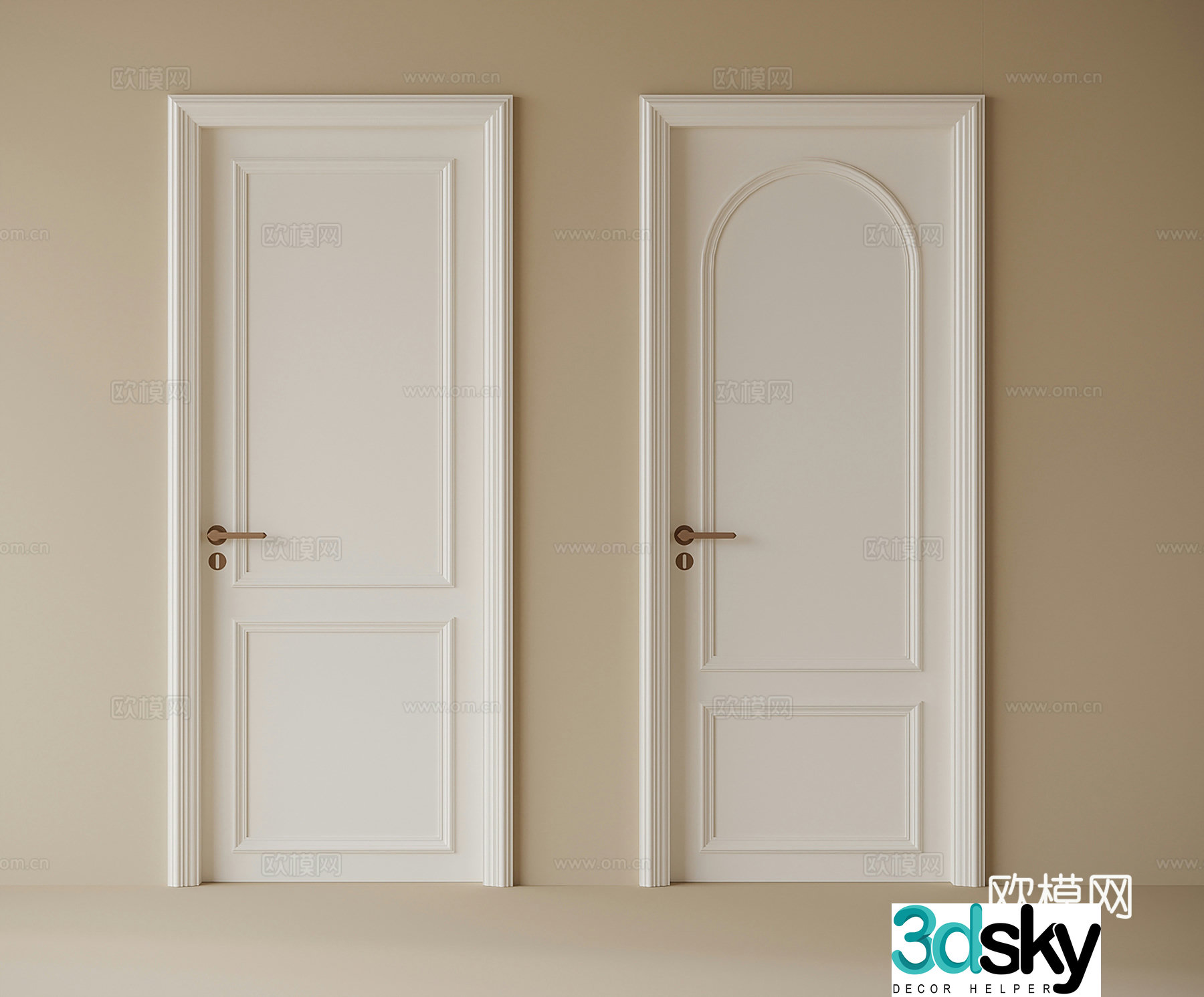 French bedroom door single-open door 3D model