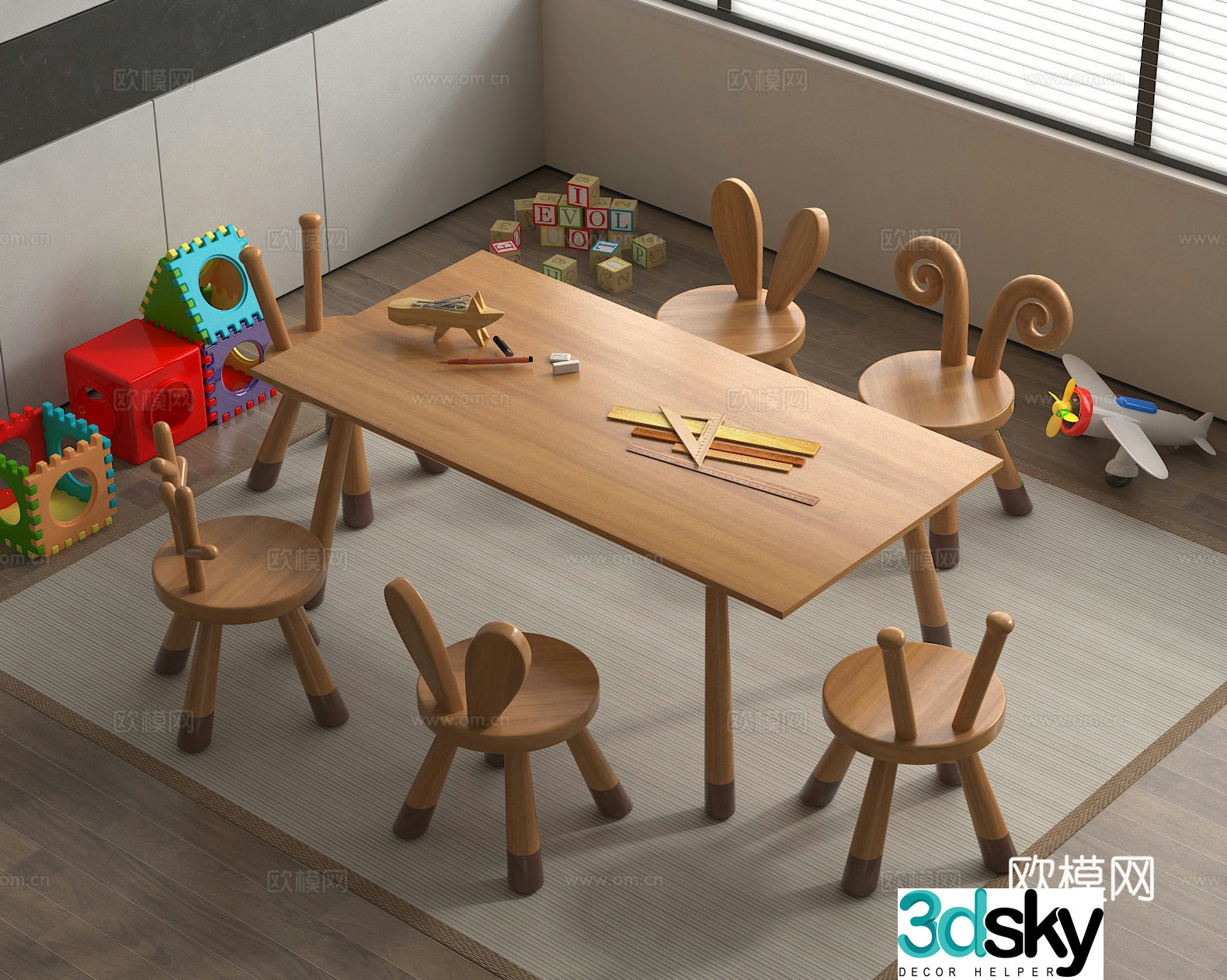 Children’s table and chairs Toy table and chairs Game table and chairs Toy 3d model