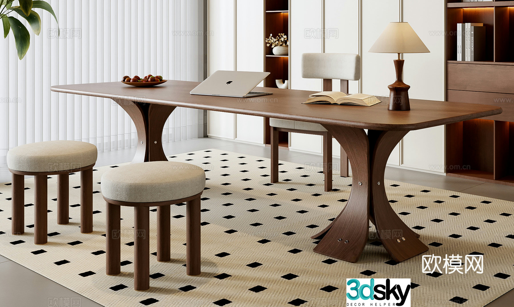 Medium style desk and chair combination 3D model