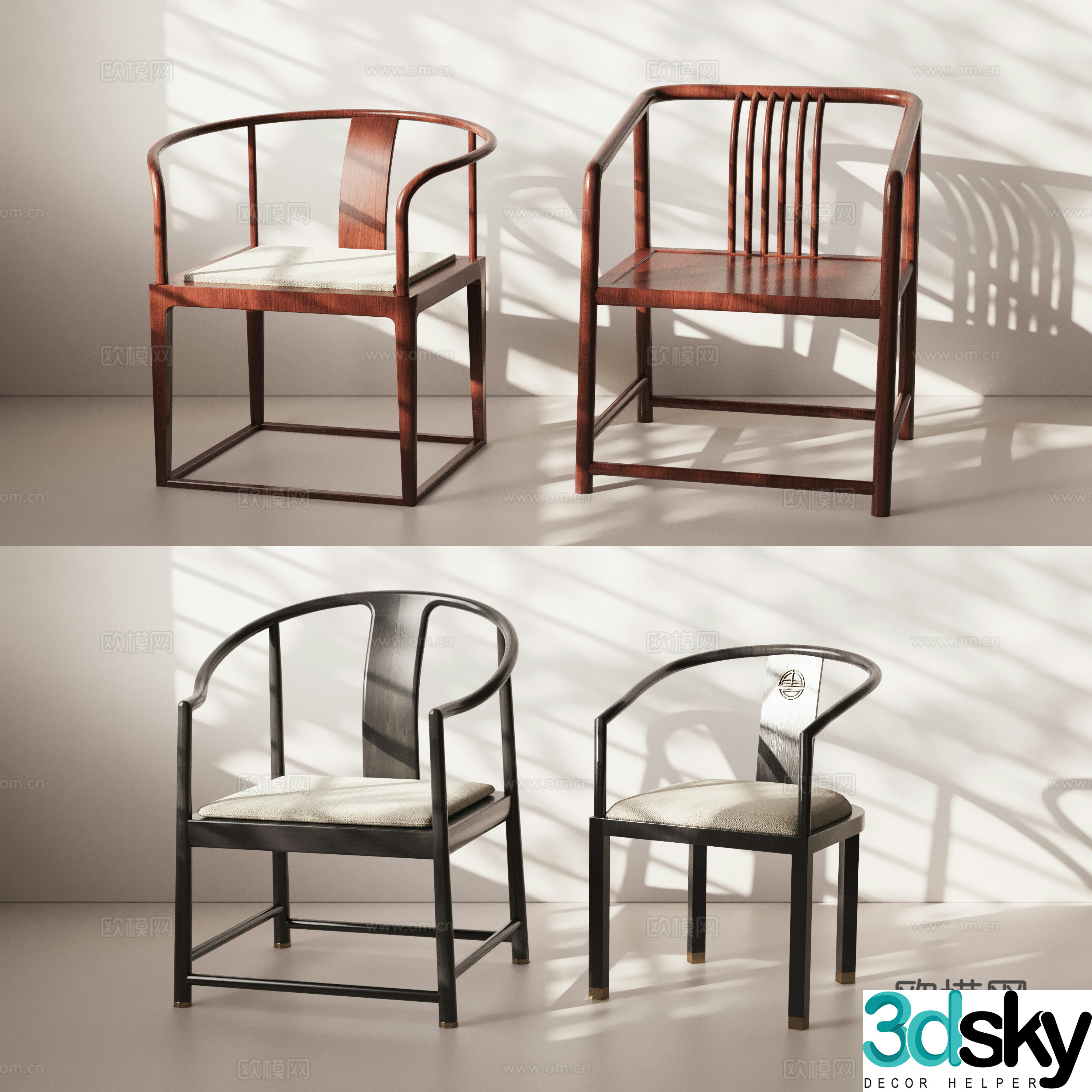 New Chinese style chair single chair Taishi chair 3d model