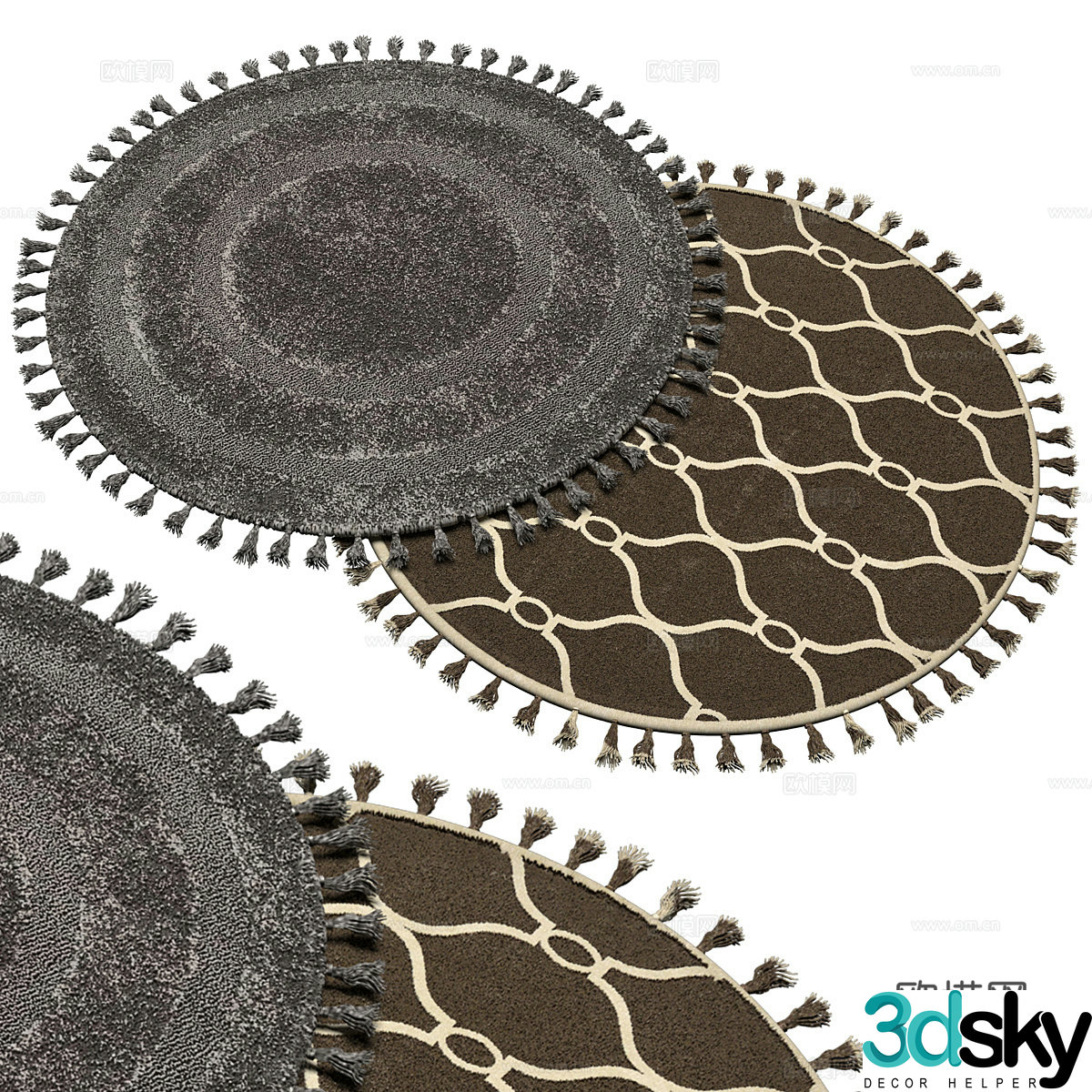 New Chinese round tassel carpet 3D model