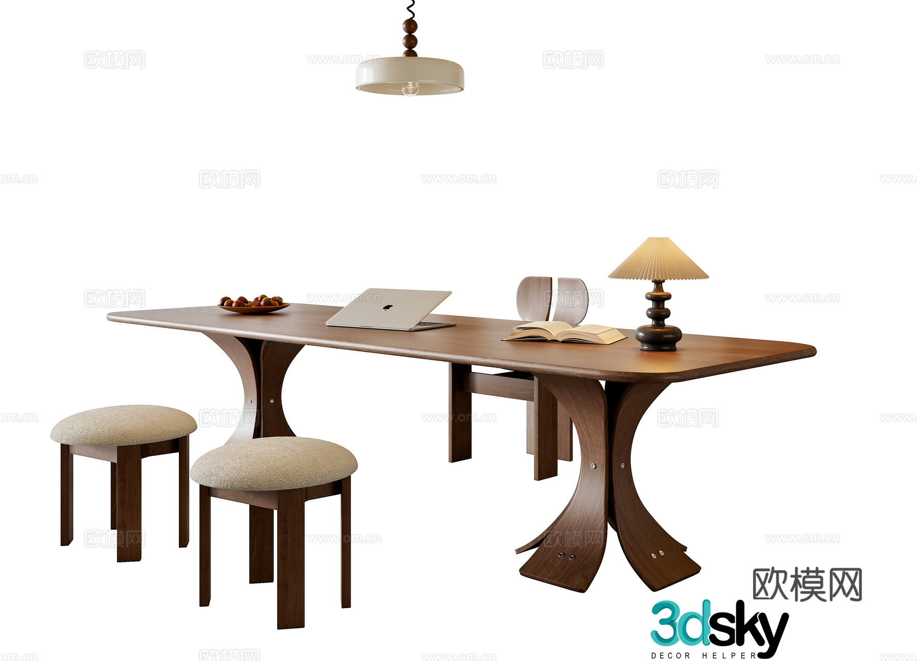 Middle-aged desk and chair combination 3D model