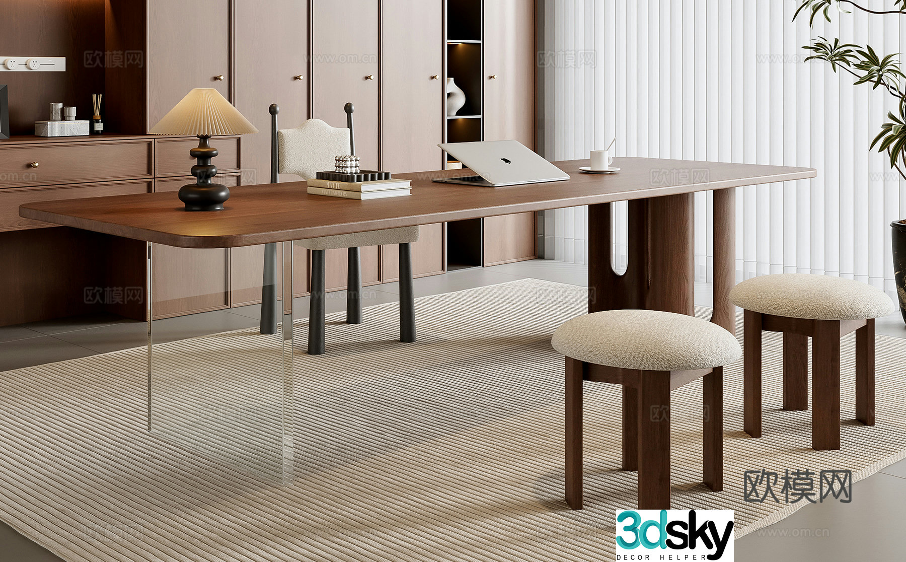 Medium style desk and chair combination 3D model