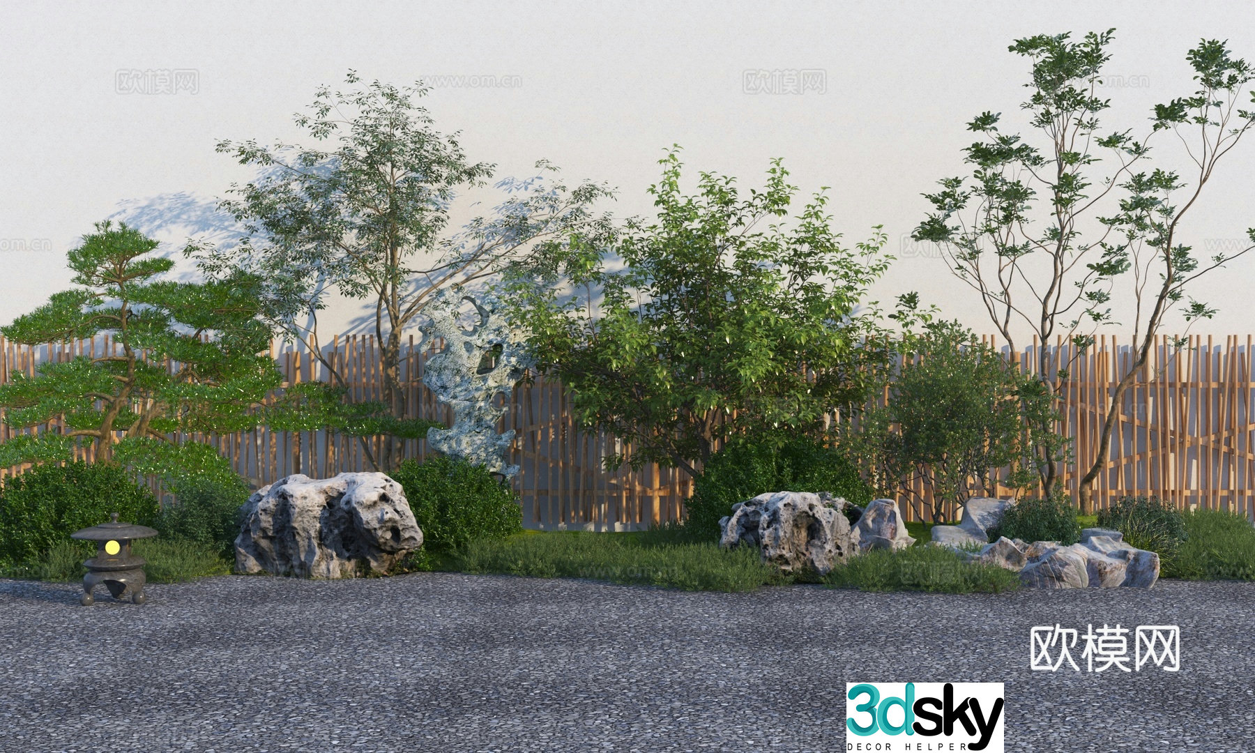 New Chinese style garden landscape sketch Garden plant landscaping 3D model