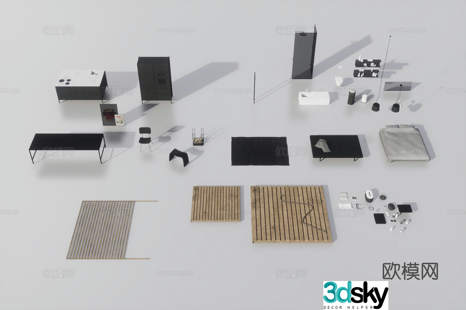Black white and gray style furniture and accessories 3D model