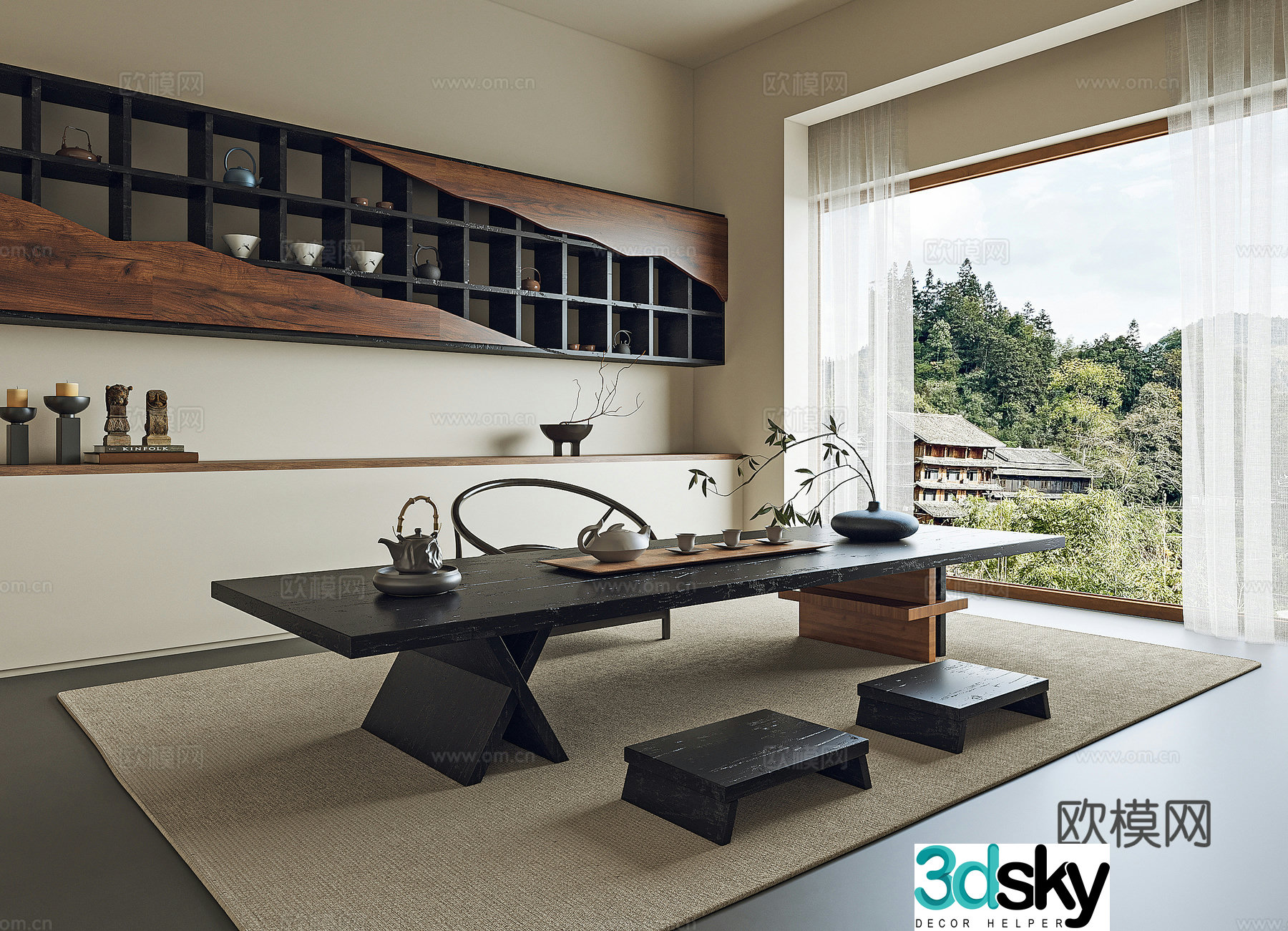 Tea table and chair combination 3D model