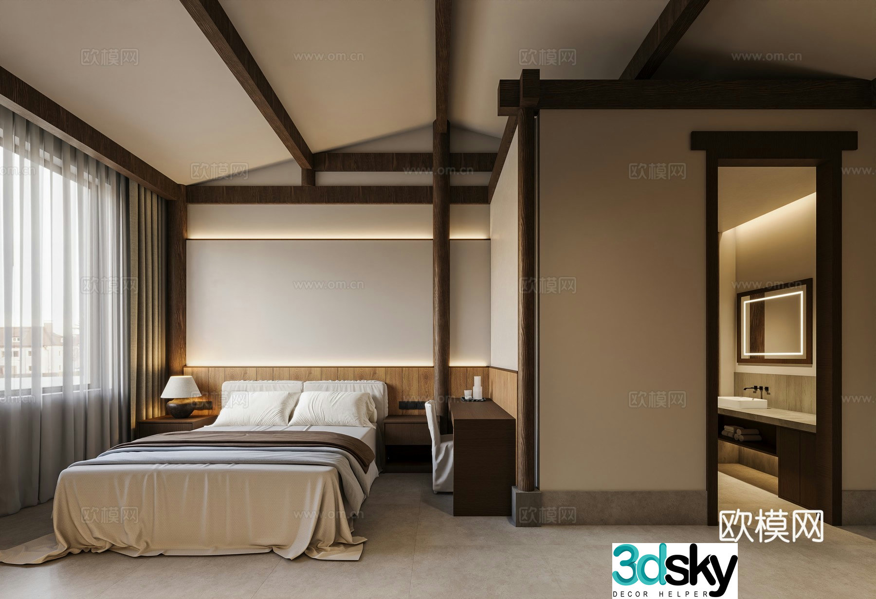 Hotel Bedroom Room Queen Room 3D Model