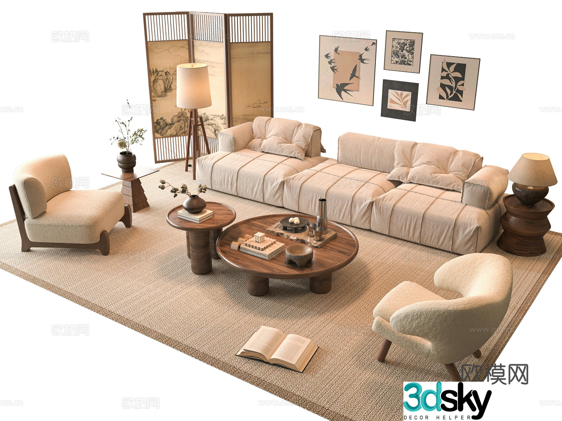 Middle-aged sofa combination 3D model