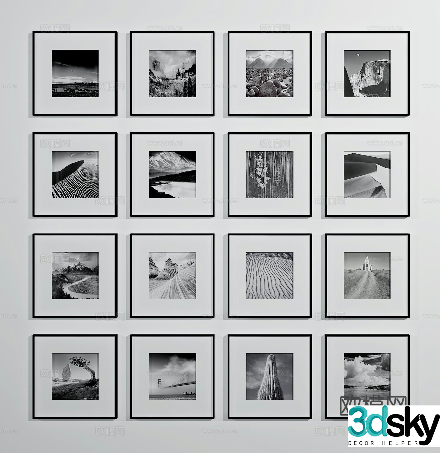Decorative painting Combination hanging painting Black and white hanging painting 3D model