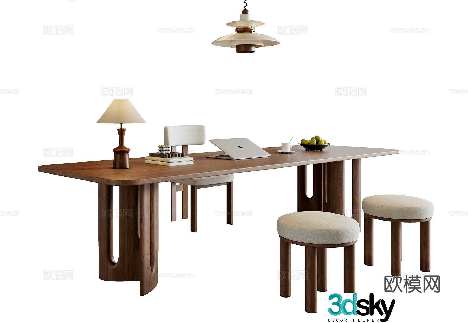 Medium style desk and chair combination 3D model