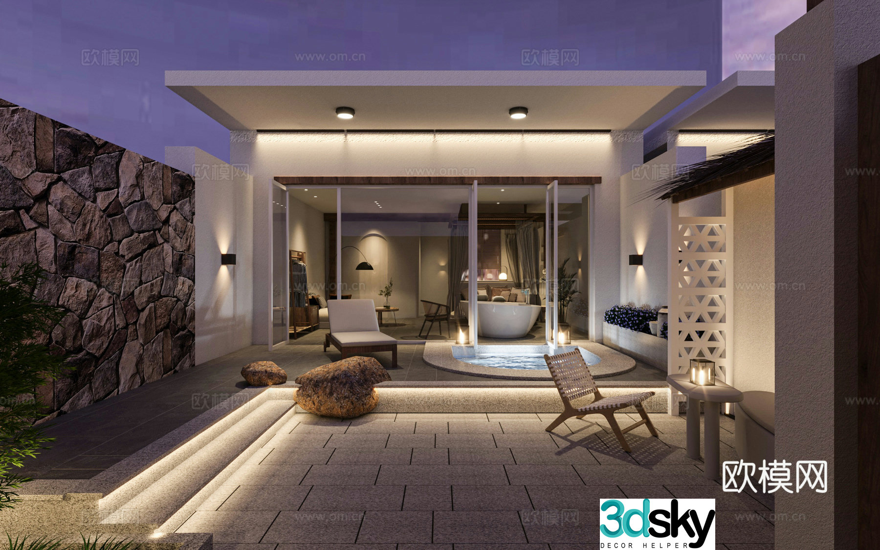 B&B Hot Spring Hotel Room 3D Model