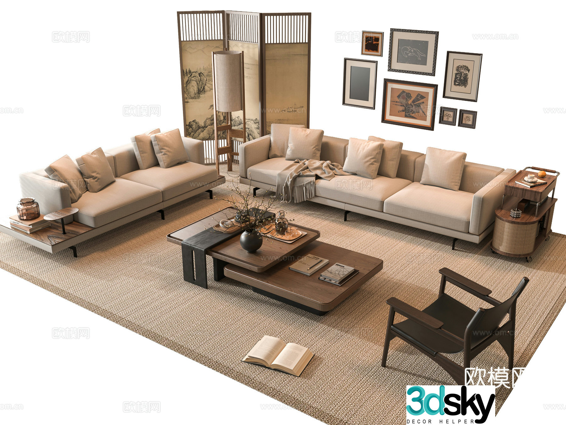 Middle-aged sofa combination 3D model