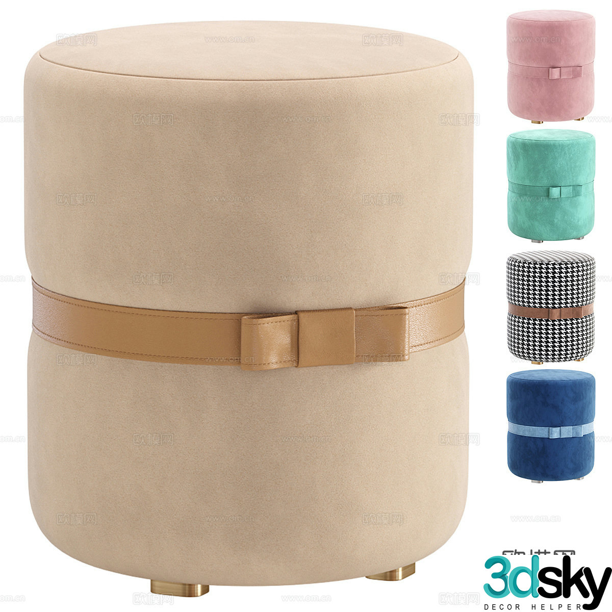 Modern Italian Pouf Coco fabric round stool 3d model