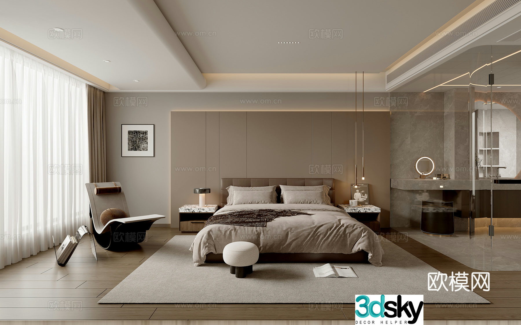 Modern suite bedroom 3d model
