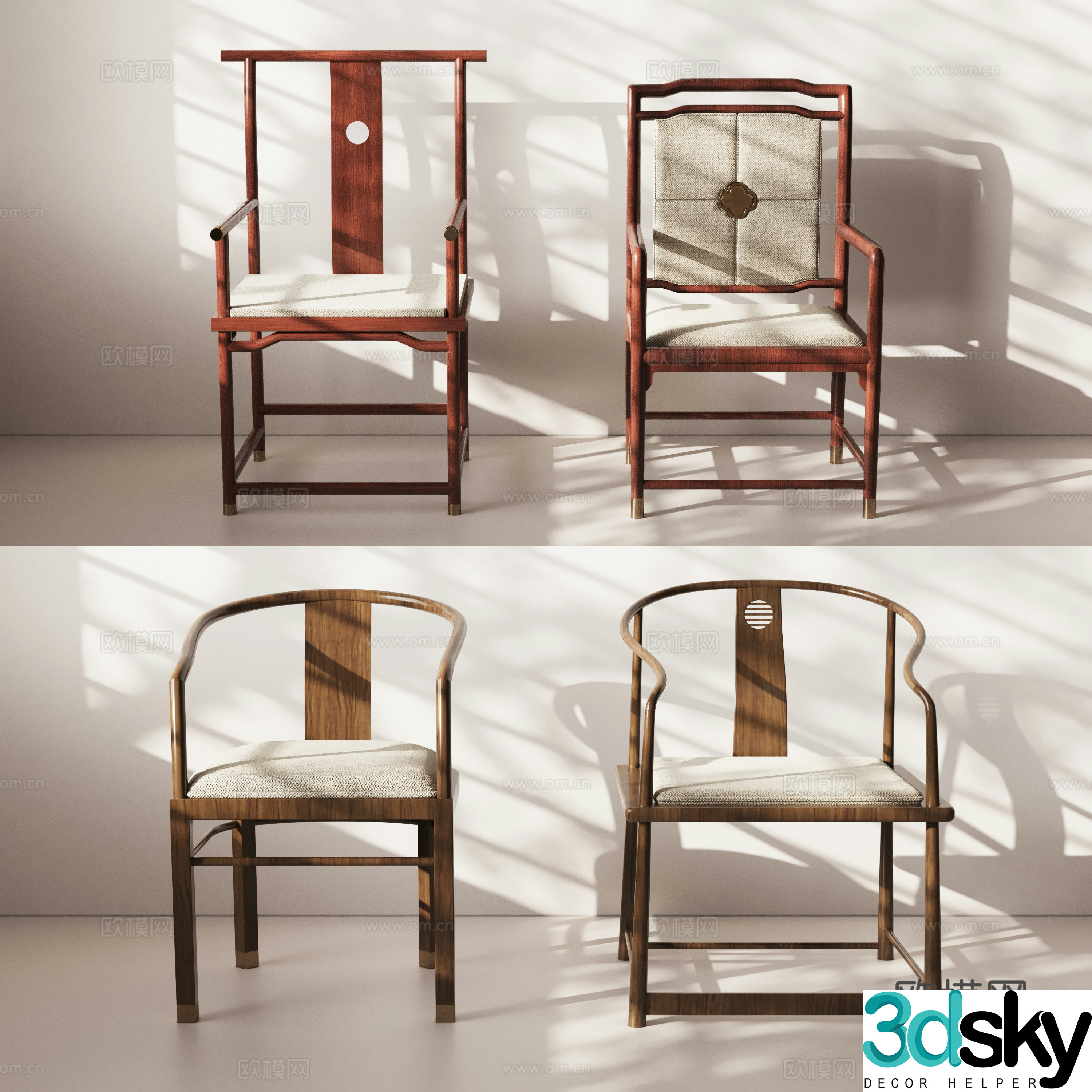 New Chinese style chair single chair Taishi chair 3d model