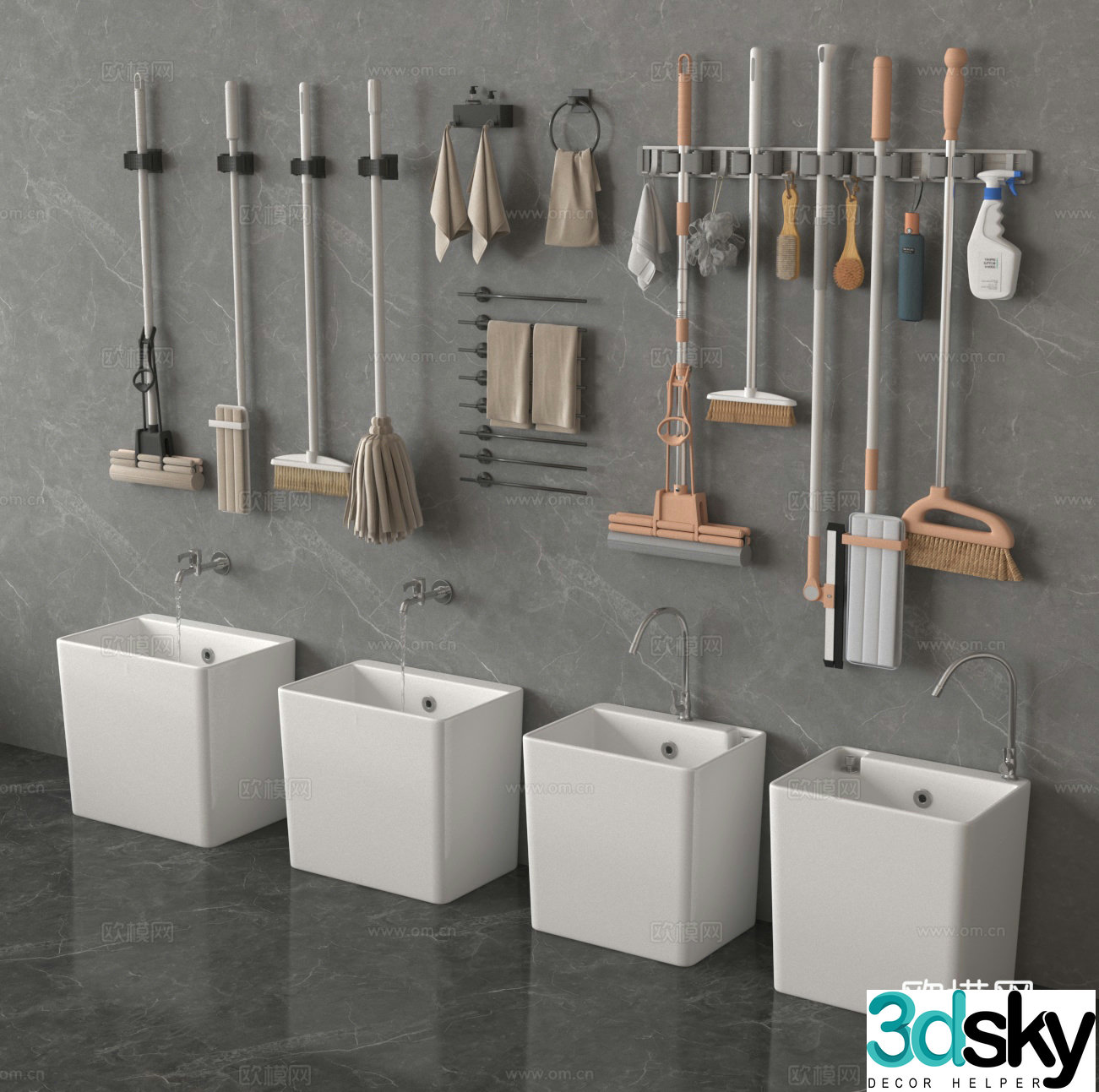 Mop pool Mop pool Mop broom Towel rack 3d model