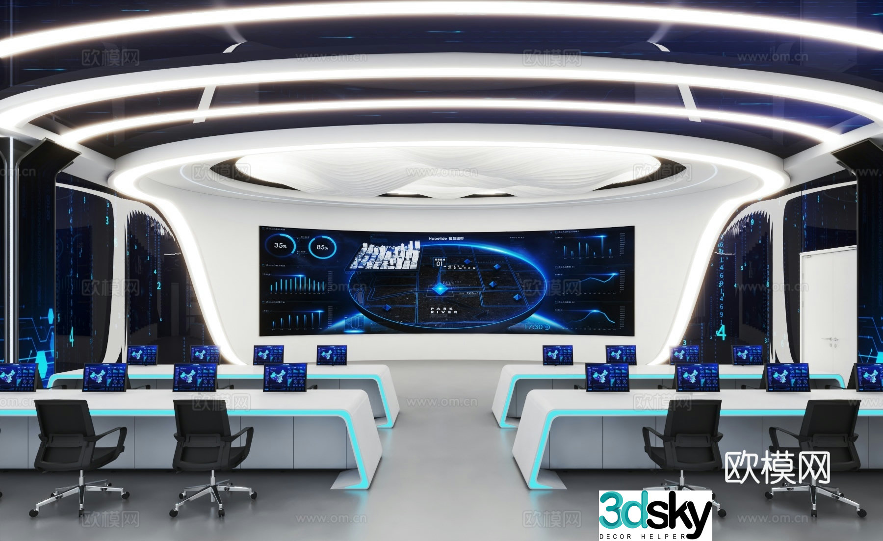 Modern command center dispatch room monitoring room 3D model