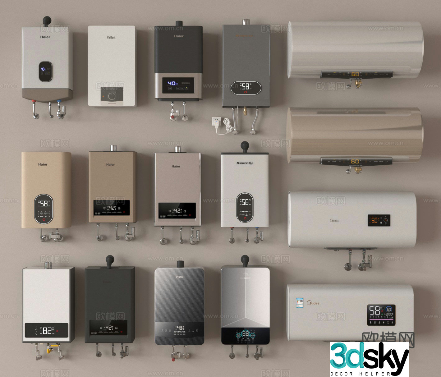 Gas water heater Direct drain water heater Electric water heater 3D model