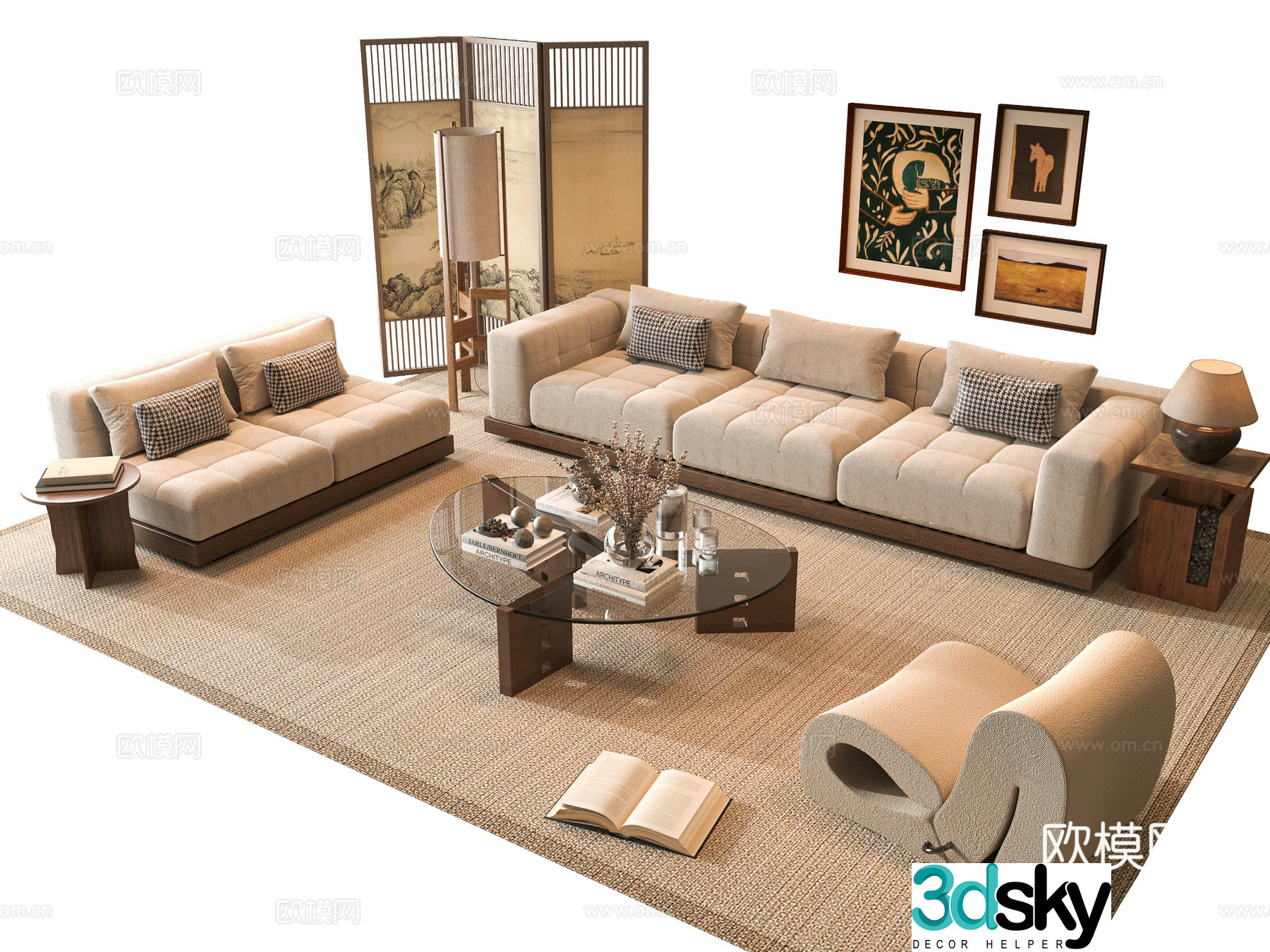 Middle-aged sofa combination 3D model