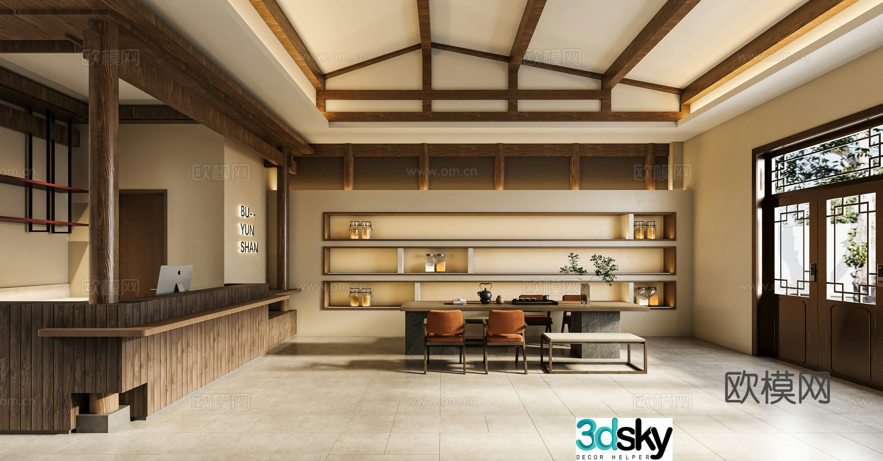 3D model of hotel and homestay reception lobby front desk