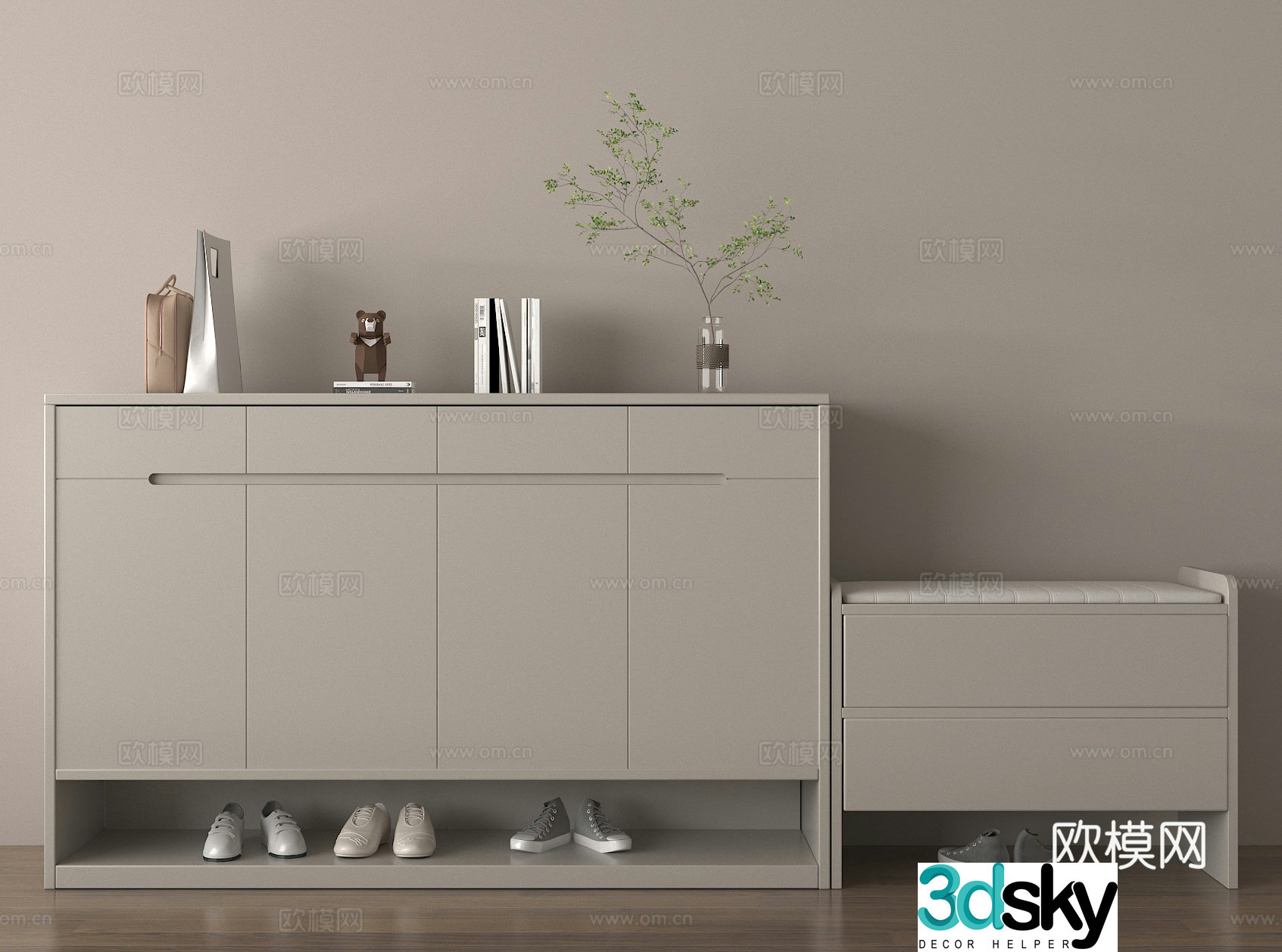 Shoe cabinet ornaments vase flower art 3d model