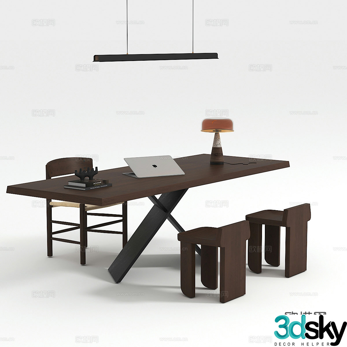 Modern medieval dining table and chair combination 3D model