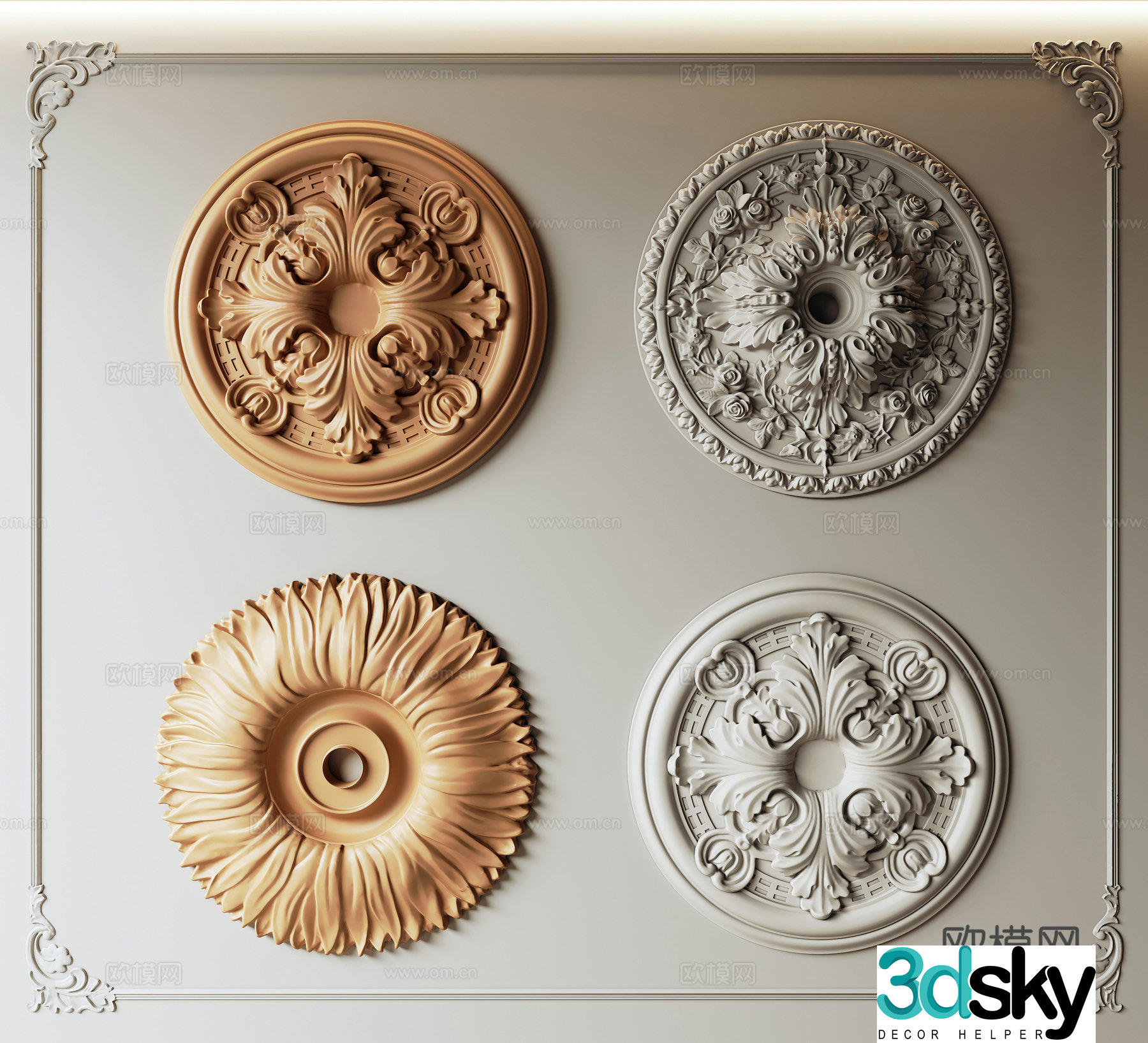 French gypsum lamp plate gypsum components carving gypsum decoration 3d model
